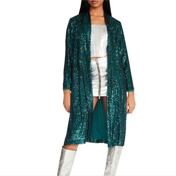 Steve Madden Jackets & Blazers - NWT Steve Madden Show Stopper Green Sequin Open Duster